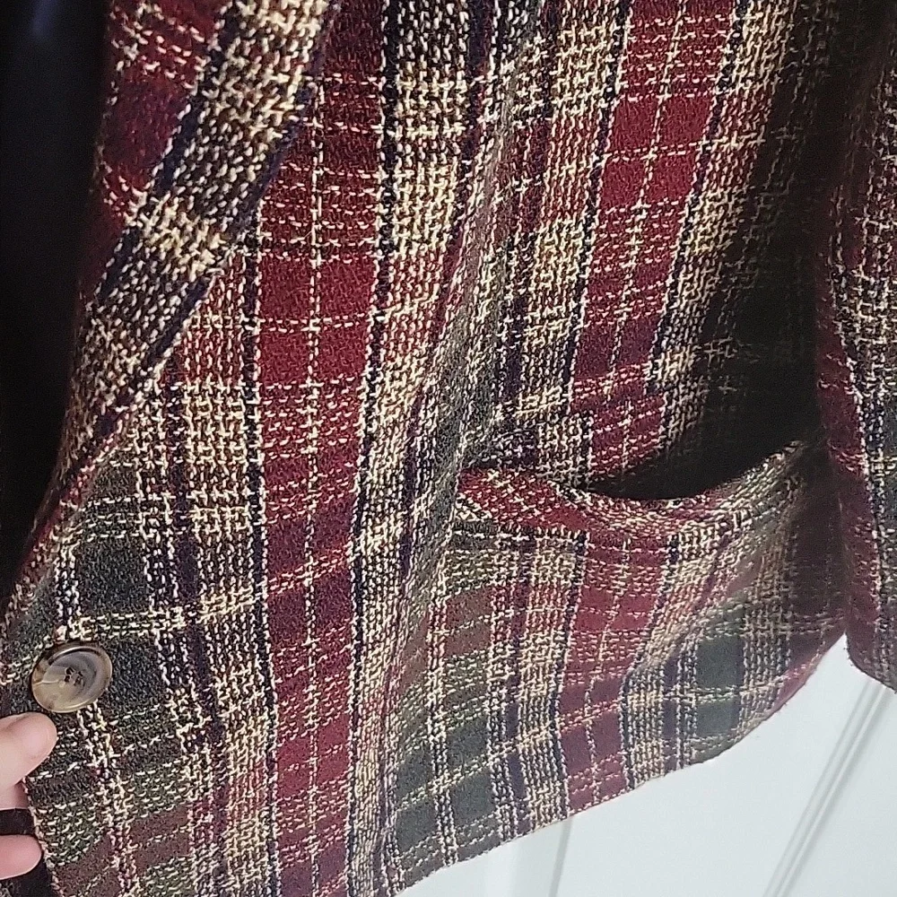 Vintage White Stag Heritage Plaid Textured Wool Blazer - Picture 4 of 7